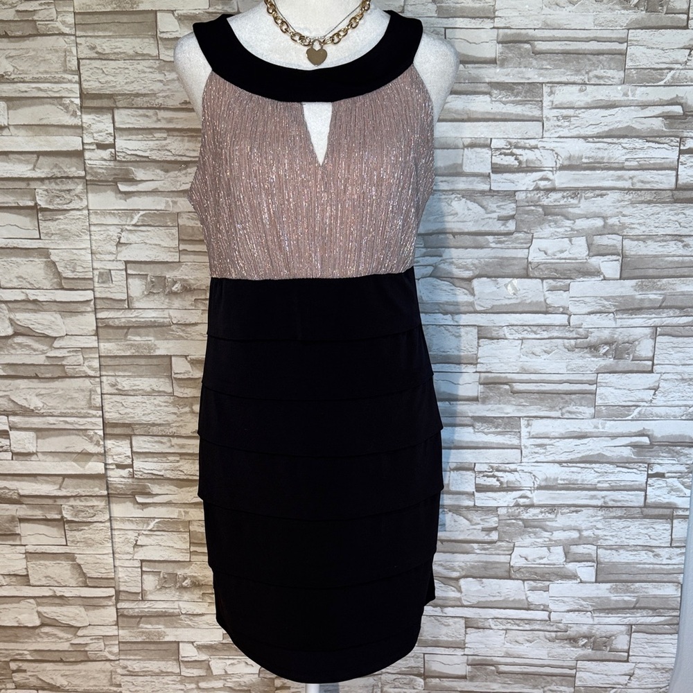 Enfocus Studio 12 Mini Women’s Black Pink Silver Glitter Sleeveless Dress